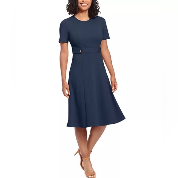 London Times Dresses & Skirts - Petite Fit & Flare Scuba Crepe Midi Dress Color: Nvy Blazer Size 14P